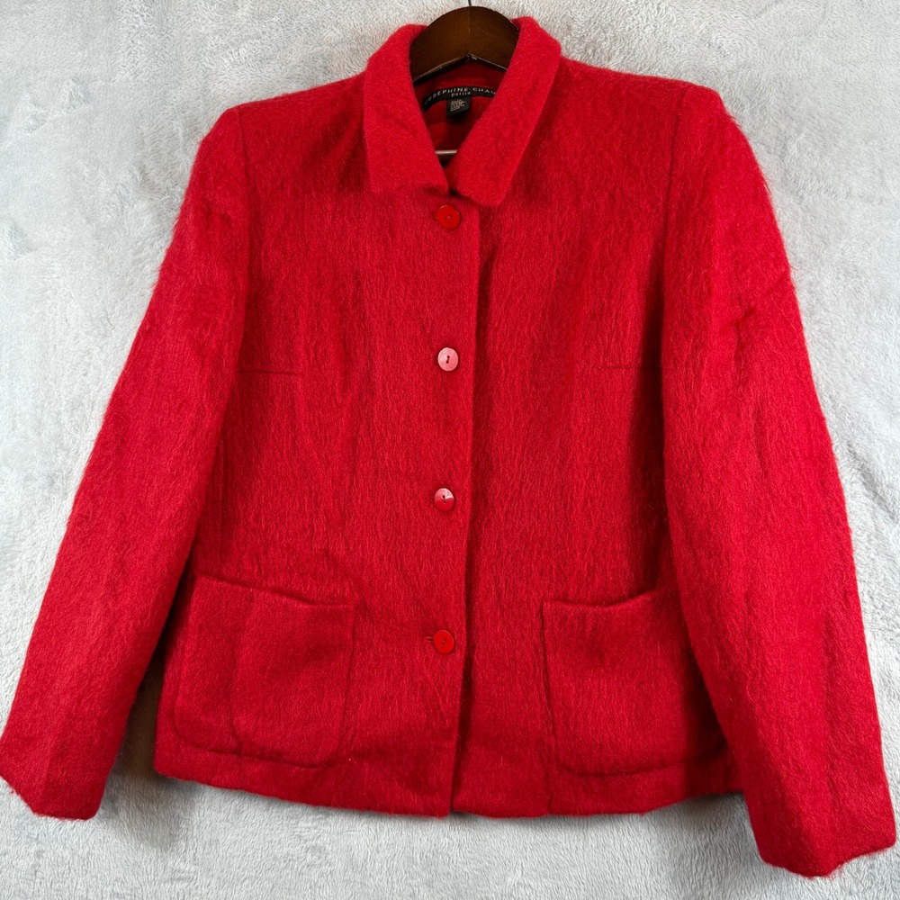 VTG Josephine Chaus Petite 14 Red Wool Mohair Blend Jacket Blazer Shoulder Pads